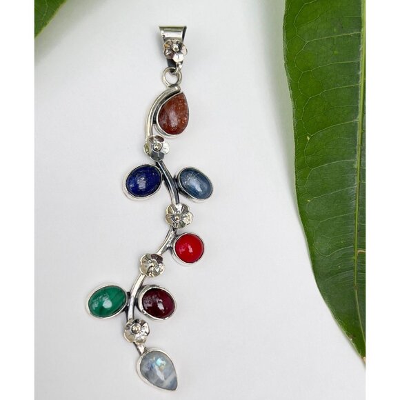 925 Sterling Silver multi stone pendant necklace - Picture 6 of 12